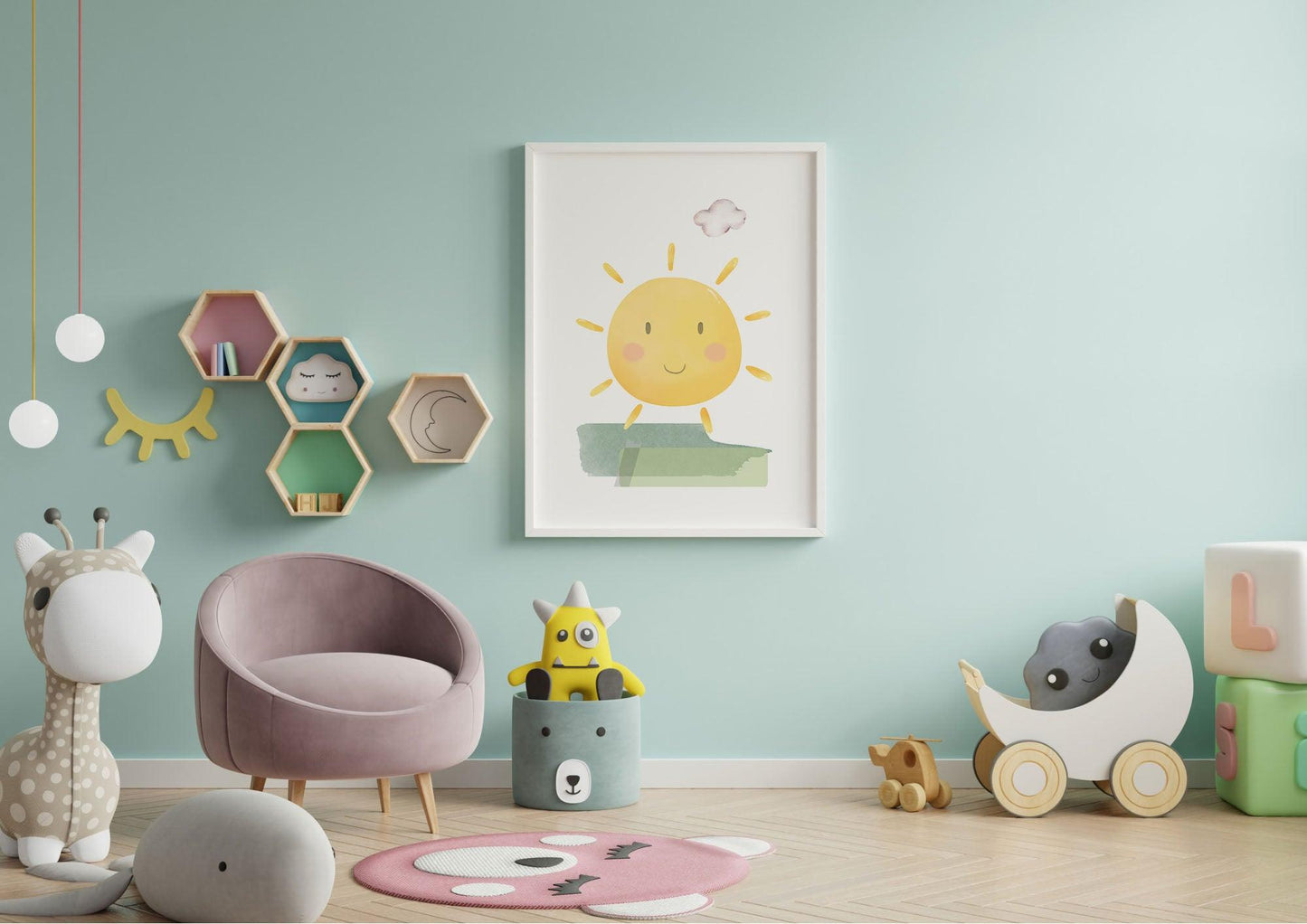 Poster per bambini da stampare con Sole e Prato - PrintableChild