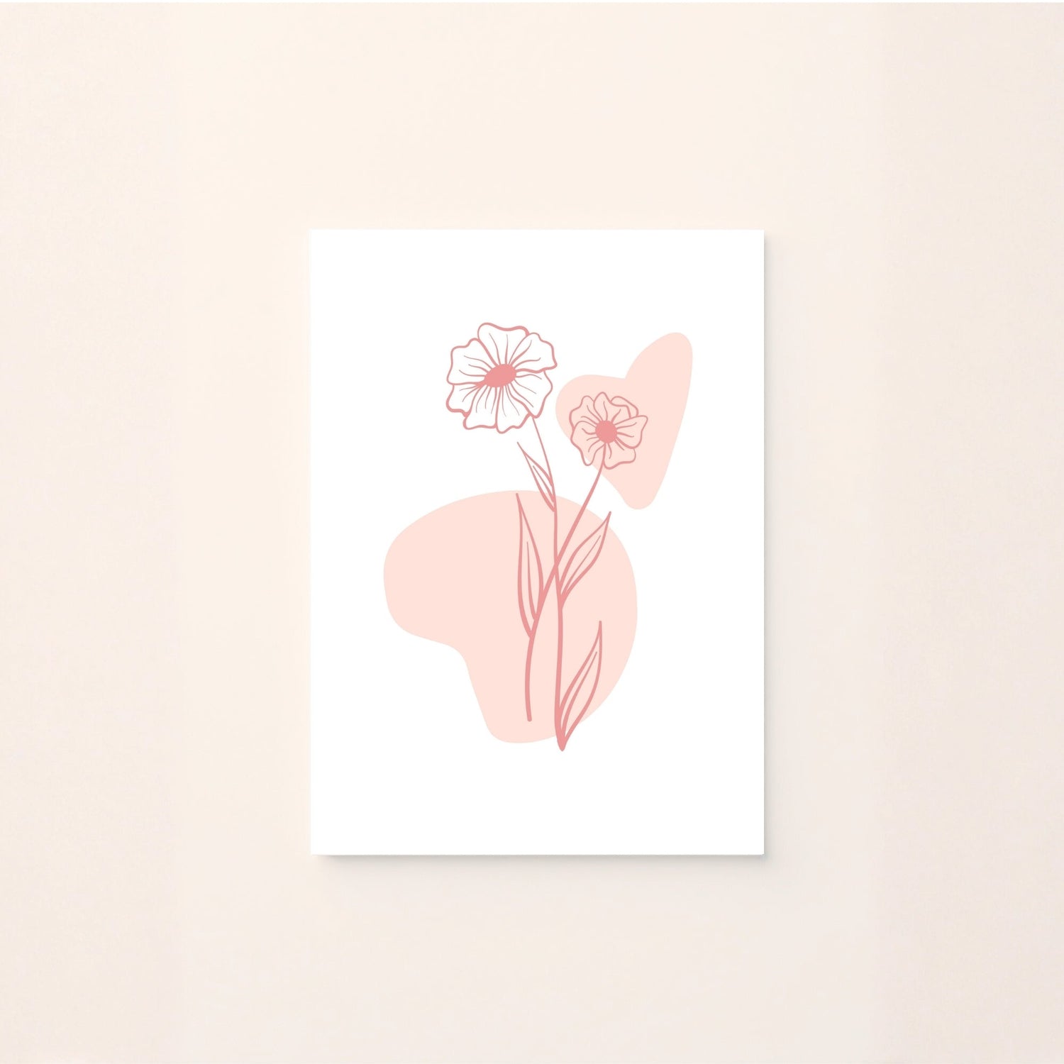 Poster decorativo con fiori rosa in stile minimal e linee delicate.