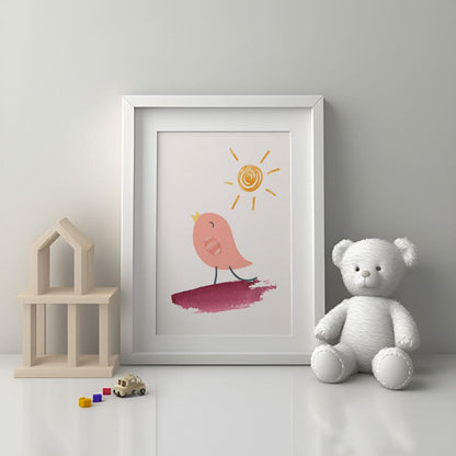 Poster per bambini da stampare con Uccellino Rosa e Sole - PrintableChild