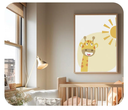 Poster per bambini da stampare con Giraffa e Sole - PrintableChild