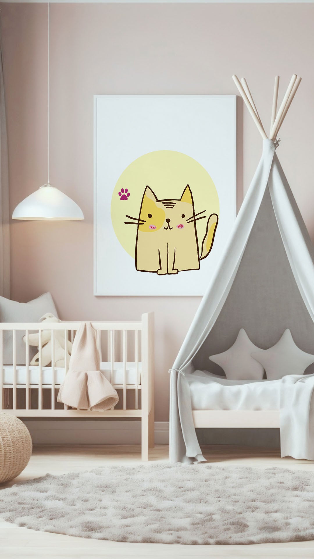 Poster Stampabile per bambini con Gatto Rosa