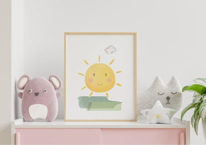 Poster per bambini  da stampare con Sole e Prato - PrintableChild