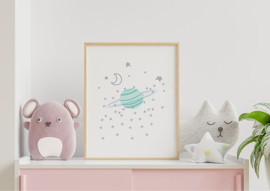 Poster  per bambini da stampare  Pianeta Anello con Luna