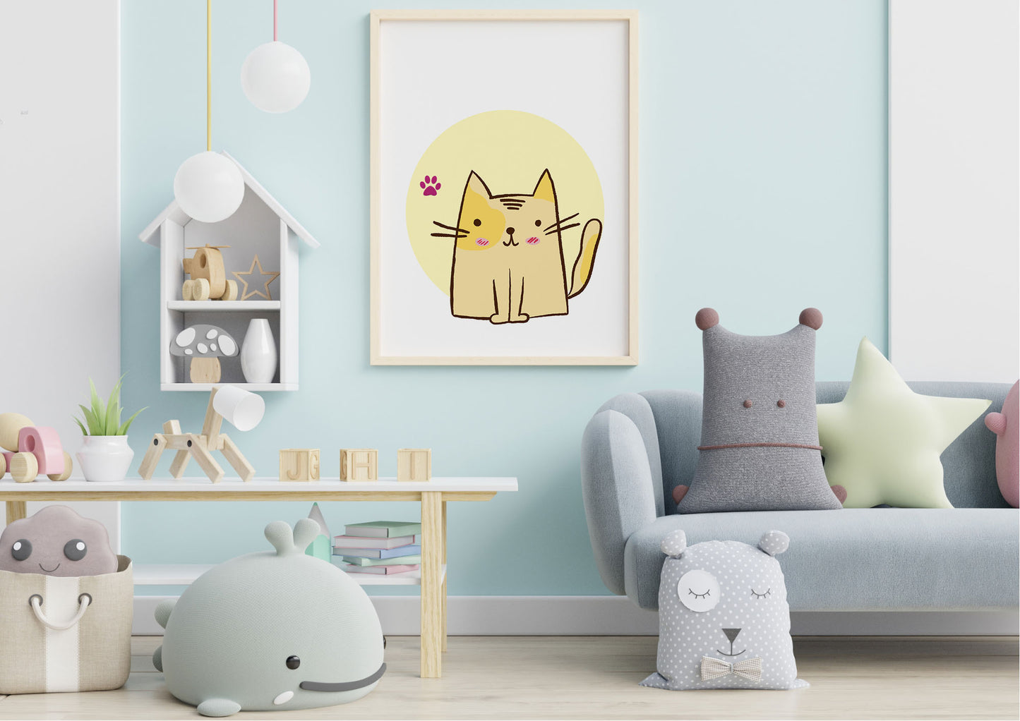 Poster Stampabile per bambini con Gatto Rosa