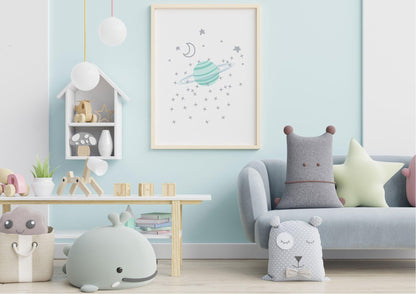 Poster  per bambini da stampare  Pianeta Anello con Luna - PrintableChild