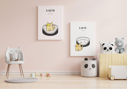 Set di Due Poster Stampabili  per bambini con Gatto Fuori e Dentro - PrintableChild