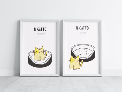 POSTER STAMPABILEPER BAMBINI CON GATTO FUORI E DEMTRO