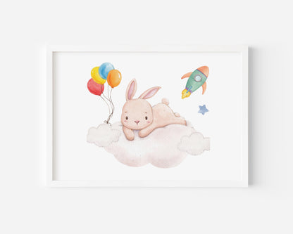 POSTER STAMPABILE PER BAMBINI CONIGLIETTO CON PALLONCINI 