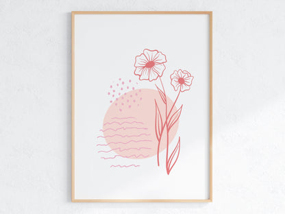 POSTER STAMPABILE PER BAMBINI CON FIORI ROSA E ONDE