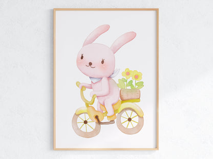 POSTER STAMPABILE PER BAMBINI CON CONIGLIETTO IN BICICLETTA