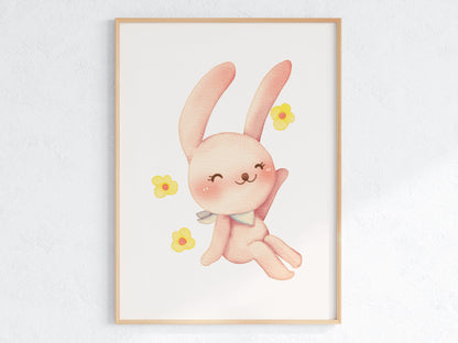 POSTER STAMPABILE PER BAMBINI CONIGLIETTO CON FIORI