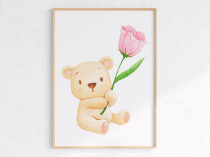 POSTER STAMPABILE PER BAMBINI CON ORSETTO E ROSA