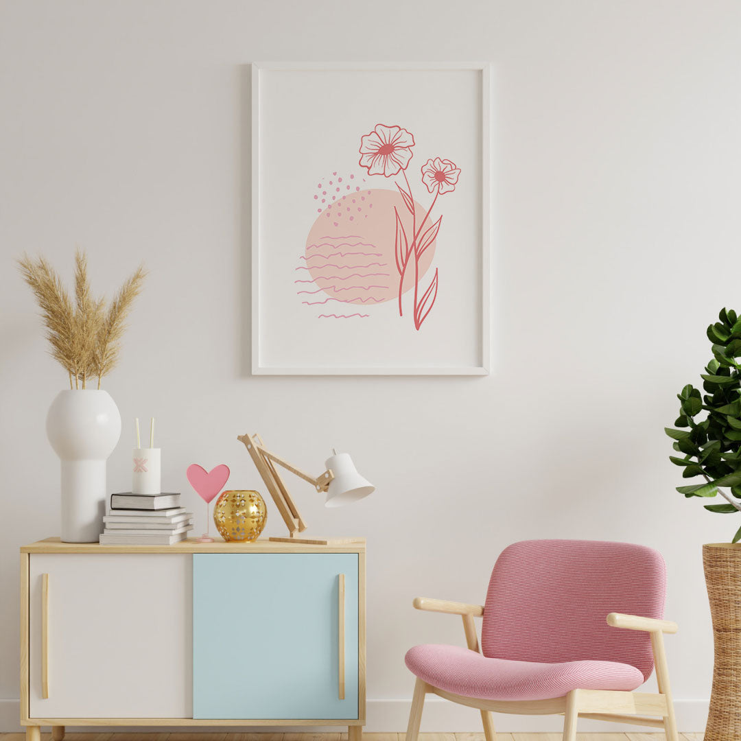 Poster per bambini da stampare con Fiori Rosa e Onde