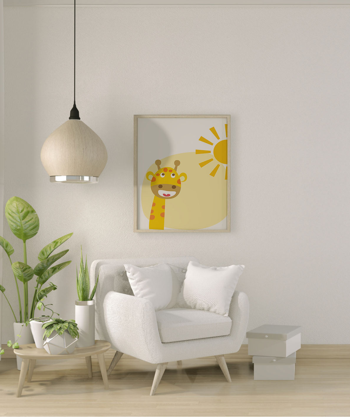 Poster per bambini da stampare con Giraffa e Sole