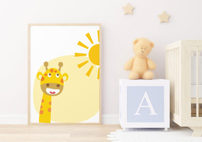 Poster per bambini da stampare con Giraffa e Sole - PrintableChild