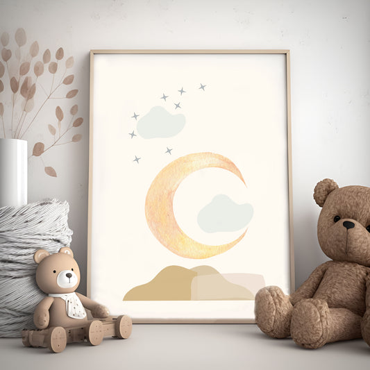 Poster  per bambini da stampare  con Mezzaluna e Nuvole