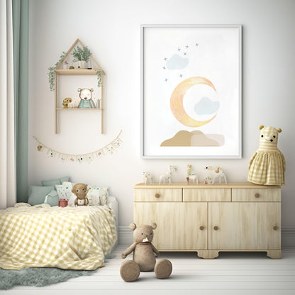 Poster  per bambini da stampare  con Mezzaluna e Nuvole - PrintableChild