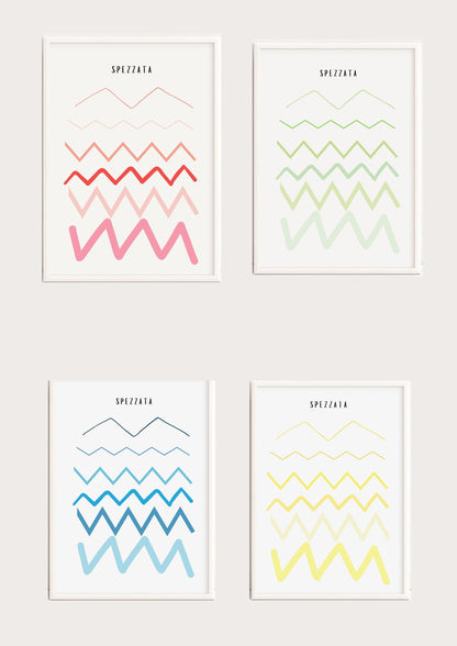 POSTER STAMPABILE PER BAMBINI  CON LINEA SPEZZATA ROSSA, VERDE, BLU E GIALLA