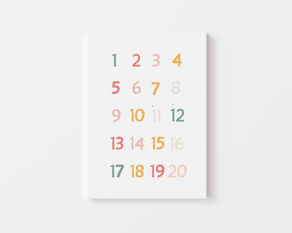 Poster  per bambini da stampare con  Numeri Colorati da 1 a 20 - PrintableChild