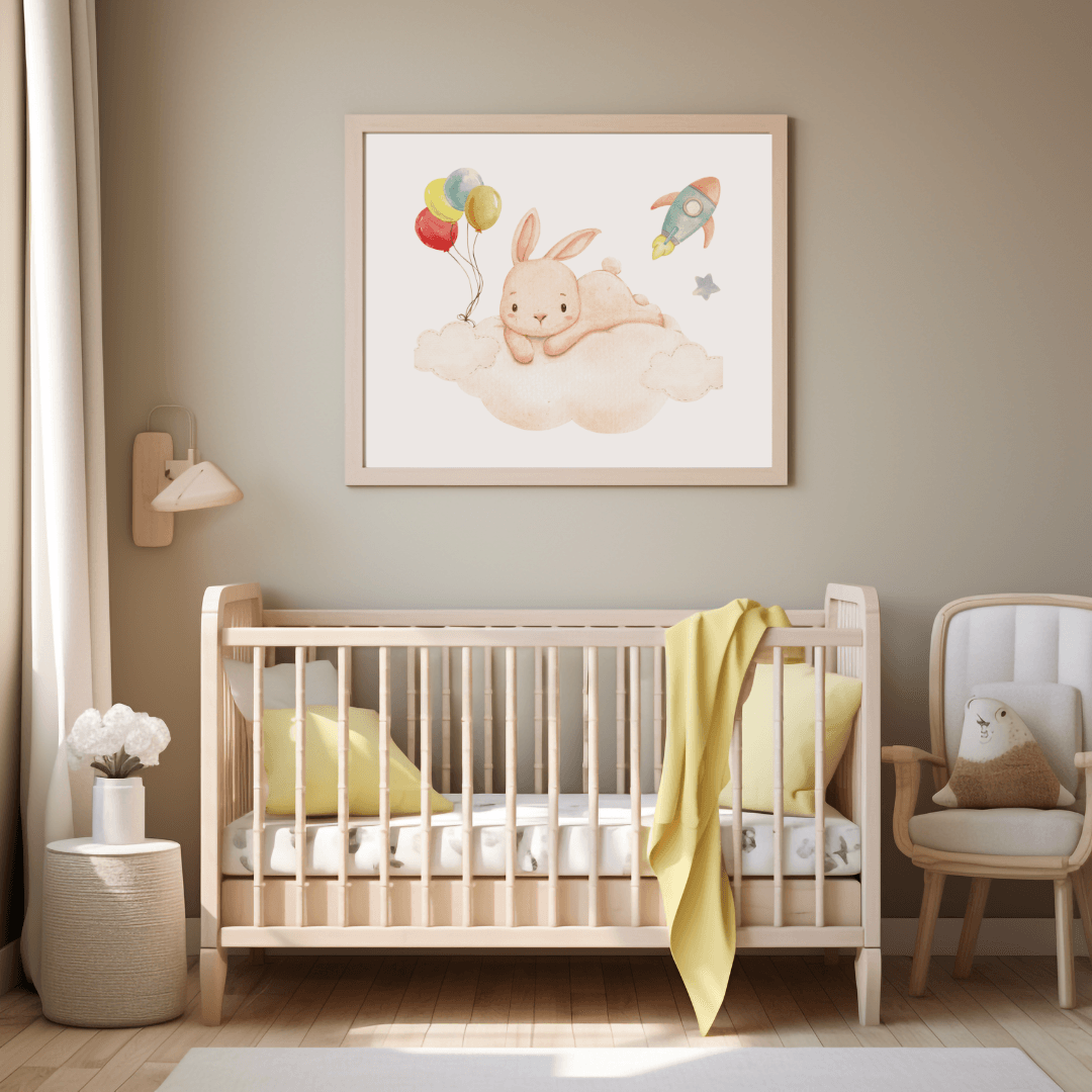 Poster per bambini da stampare con Coniglietto e Palloncini - PrintableChild