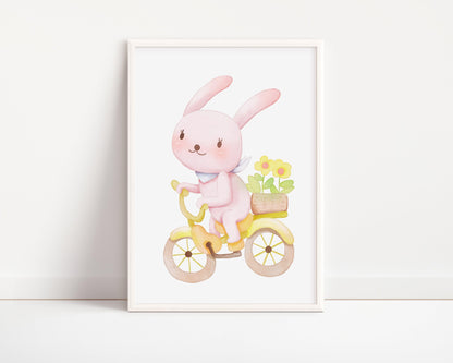 POSTER STAMPABILE PER BAMBINI CON CONIGLIETTO IN BICICLETTA