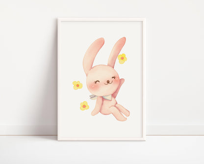 POSTER STAMPABILE PER BAMBINI CONIGLIETTO CON FIORI