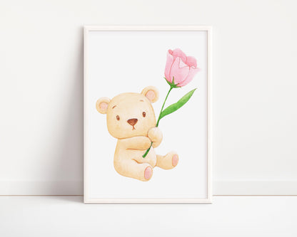 POSTER STAMPABILE PER BAMBINI CON ORSETTO E ROSA