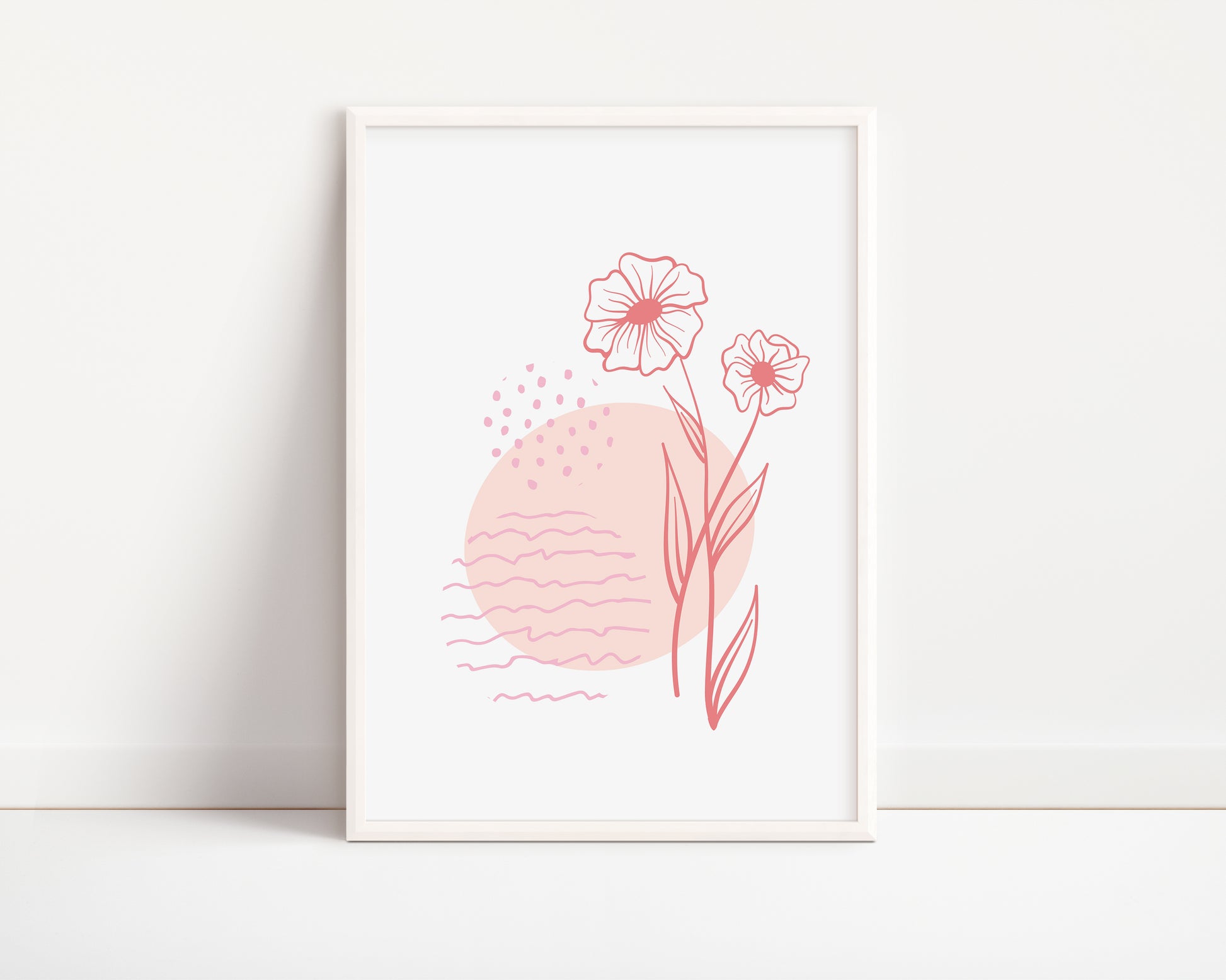 POSTER STAMPABILI PER BAMBINI CON FIORI ROSA E ONDE