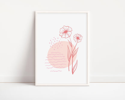 POSTER STAMPABILI PER BAMBINI CON FIORI ROSA E ONDE