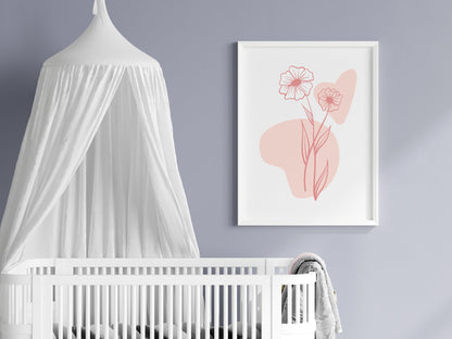 POSTER STAMPABILE PER BAMBINI CON FIORI ROSA E CUORE