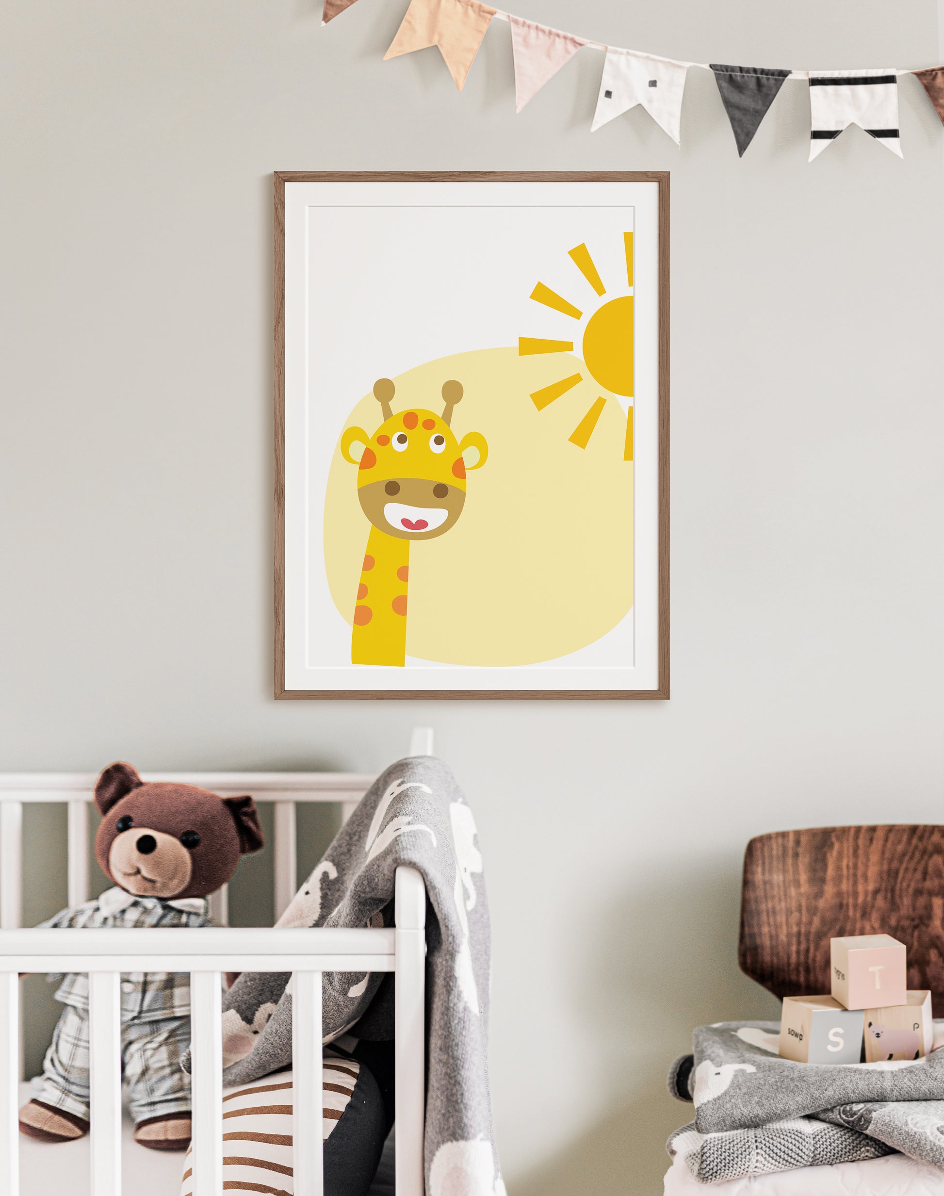 POSTER STAMPABILE PER BAMBINI CON GIRAFFA E SOLE