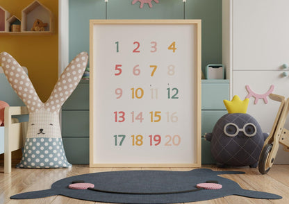 Poster  per bambini da stampare con  Numeri Colorati da 1 a 20 - PrintableChild