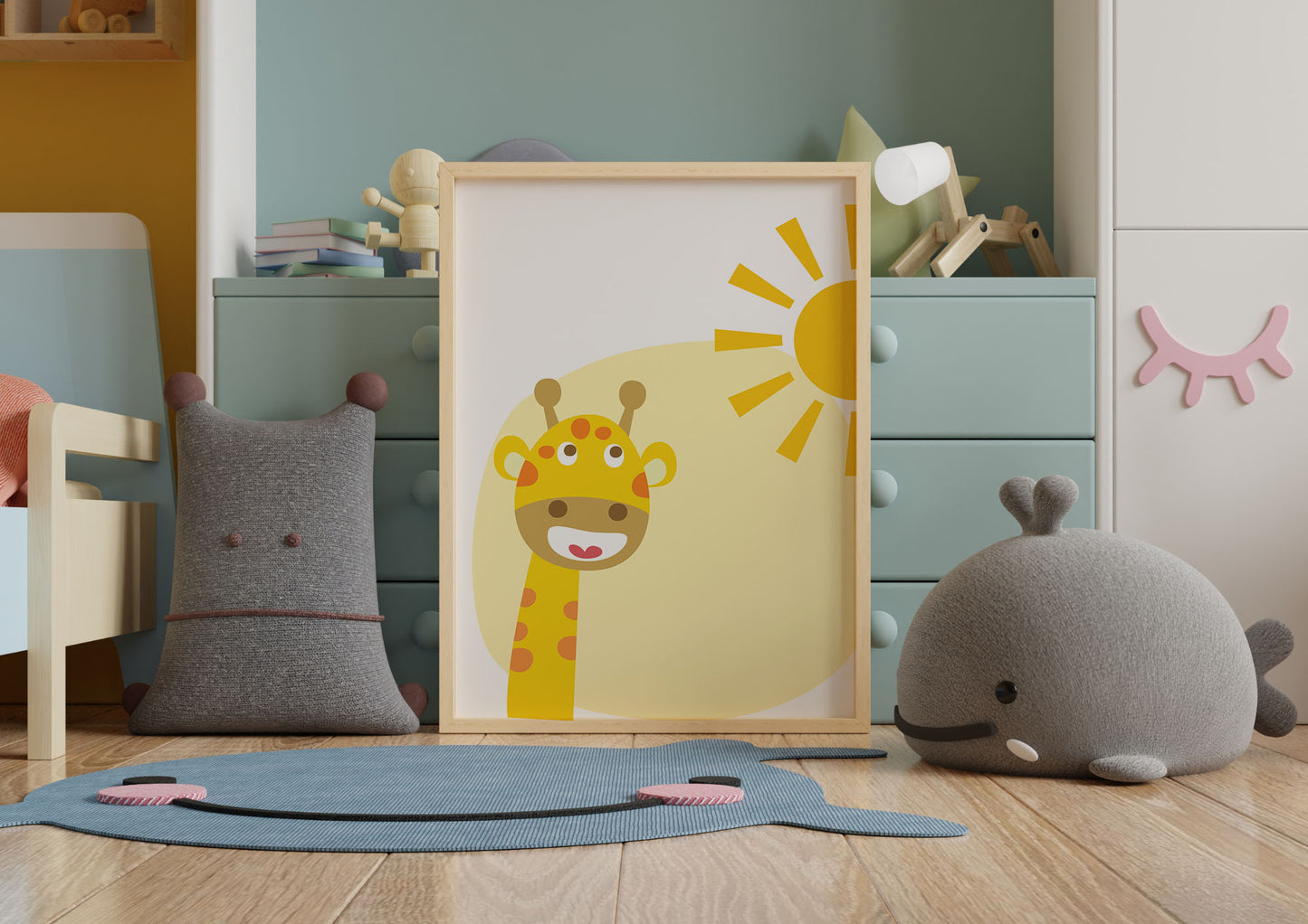 Poster per bambini da stampare con Giraffa e Sole