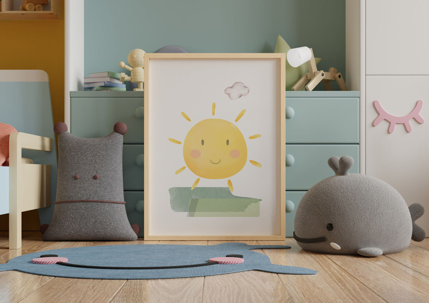 Poster per bambini  da stampare con Sole e Prato