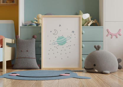 Poster  per bambini da stampare  Pianeta Anello con Luna