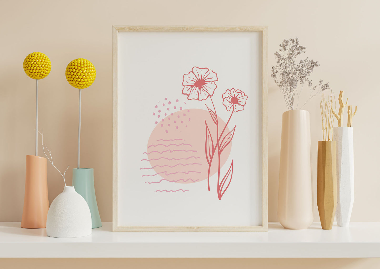 Poster per bambini da stampare con Fiori Rosa e Onde