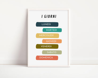 Poster per bambini da stampare con i Giorni della Settimana - PrintableChild