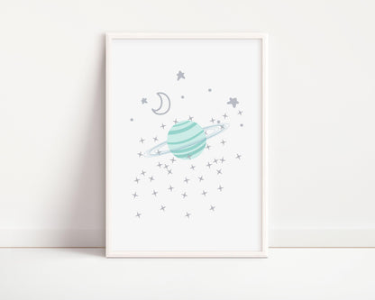 Poster  per bambini da stampare  Pianeta Anello con Luna