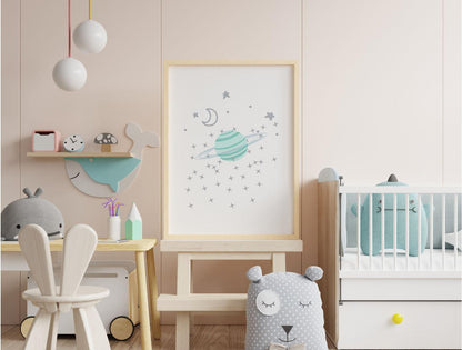 Poster  per bambini da stampare  Pianeta Anello con Luna