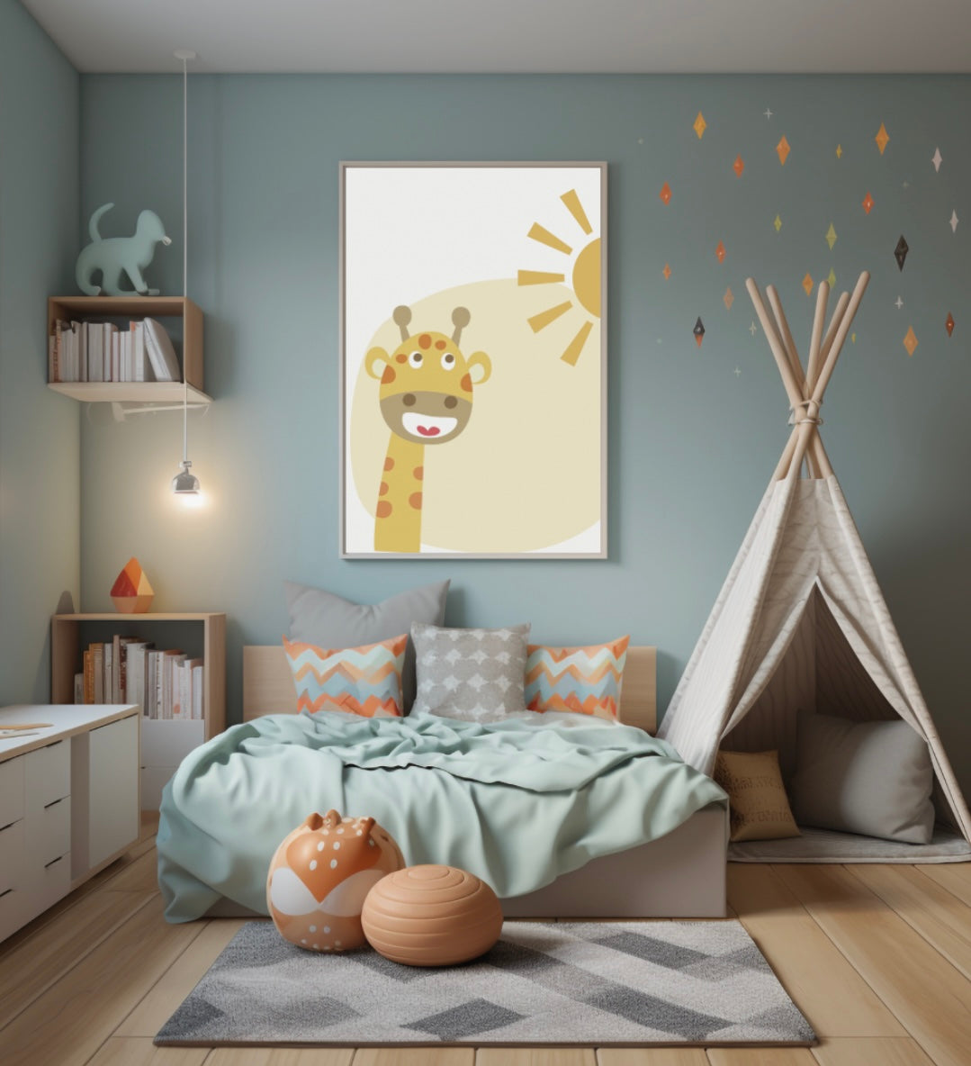 Poster per bambini da stampare con Giraffa e Sole