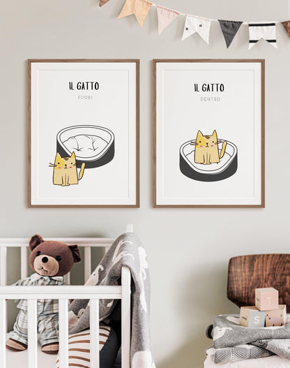 POSTER STAMPABILI PER BAMBINI CON GATTO FUORI E DENTRO