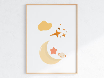 Poster  per bambini da stampare con Luna e Stelle - PrintableChild