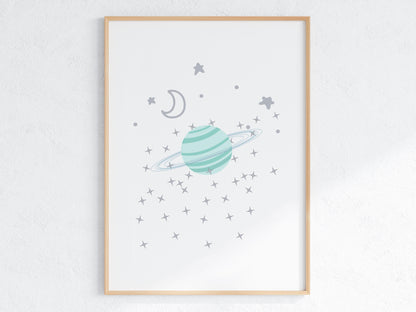 Poster  per bambini da stampare  Pianeta Anello con Luna - PrintableChild