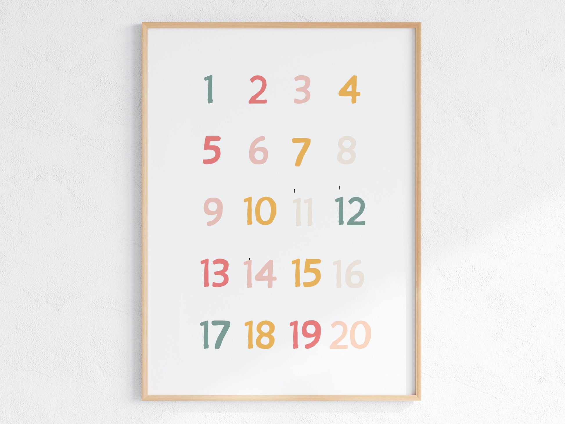 Poster  per bambini da stampare con Numeri Colorati da 1 a 20