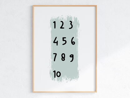 Poster  per bambini da stampare con  Numeri da 1 a 10 Verticale
