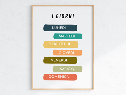 Poster per bambini da stampare con i Giorni della Settimana - PrintableChild