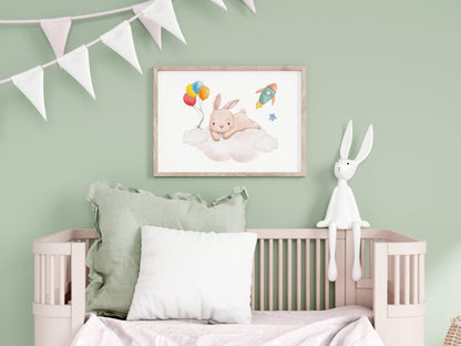 POSTER STAMPABILE PER BAMBINI CONIGLIETTO CON PALLONCINI