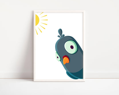 POSTER STAMPABILE PER BAMBINI CON PAPPAGALLO E SOLE