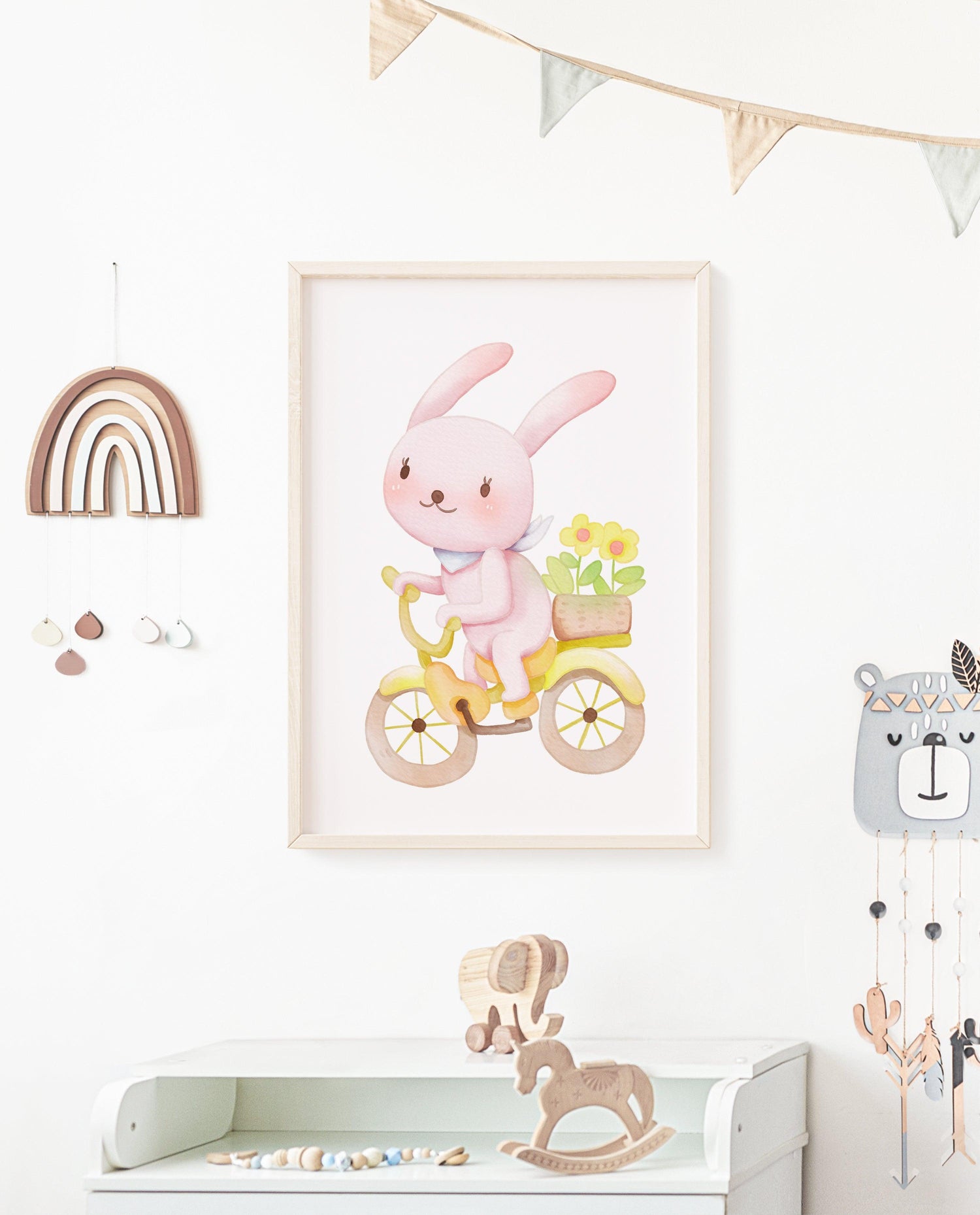 POSTER STAMPABILE PER BAMBINI CON CONIGLIETTO IN BICICLETTA