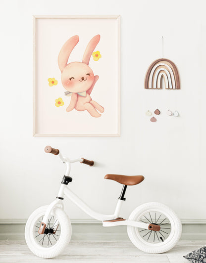 POSTER PER BAMBINI STAMPABILE CONIGLIETTO CON FIORI